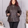 Geaca maxi cocheta din piele cu guler inalt-ciocolata cod 53282-4