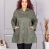 Jacheta maxi lunga in cloș din nubuc eco cu gluga-kaki cod 5515-3