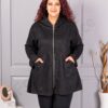 Jacheta maxi lunga in cloș din nubuc eco cu gluga-negru cod 5515