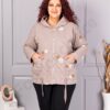 Geaca maxi matlasata cu gluga si broderie florala-moca cod 5105-1