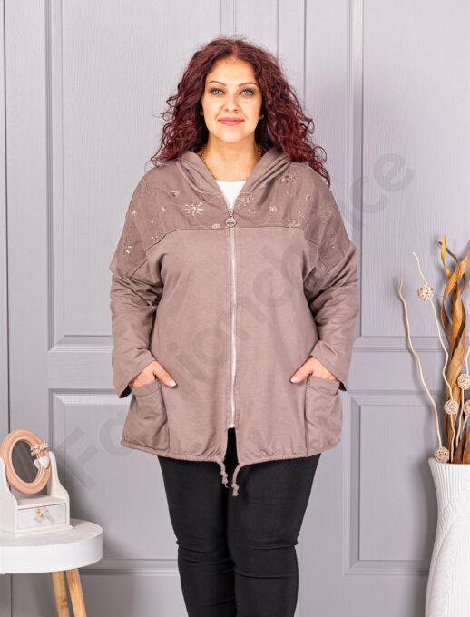 Jacheta maxi cu broderie si aplicatie din paiete-moca cod 1071-2