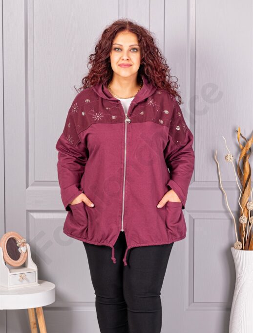 Jacheta maxi cu broderie si aplicatie din paiete-bordo cod 1071-4
