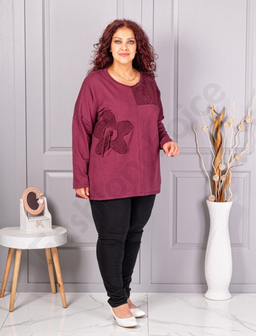 Tunica maxi de dama cu broderie si aplicatie in relief-bordo cod 9951-1