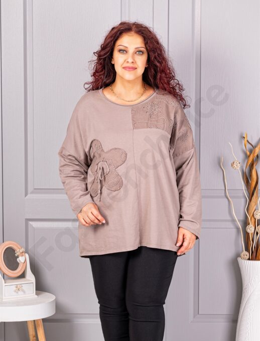 Tunica maxi de dama cu broderie si aplicatie in relief-moca cod 9951-2