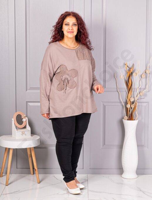 Tunica maxi de dama cu broderie si aplicatie in relief-moca cod 9951-2