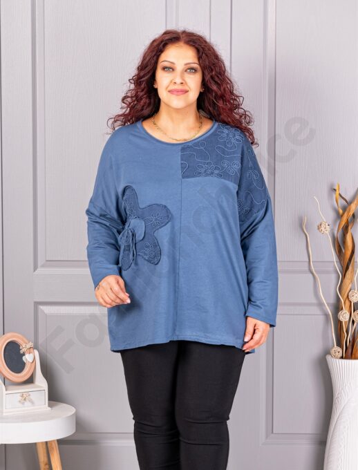 Tunica maxi de dama cu broderie si aplicatie in relief-parlament cod 9951-5