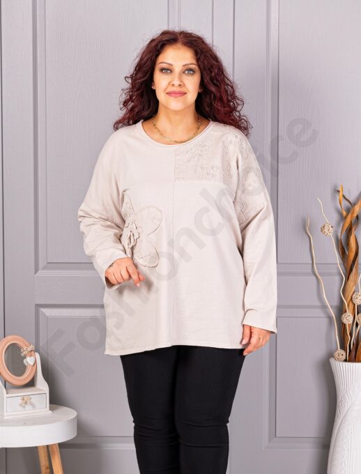 Tunica maxi de dama cu broderie si aplicatie in relief-capucino cod 9951-6