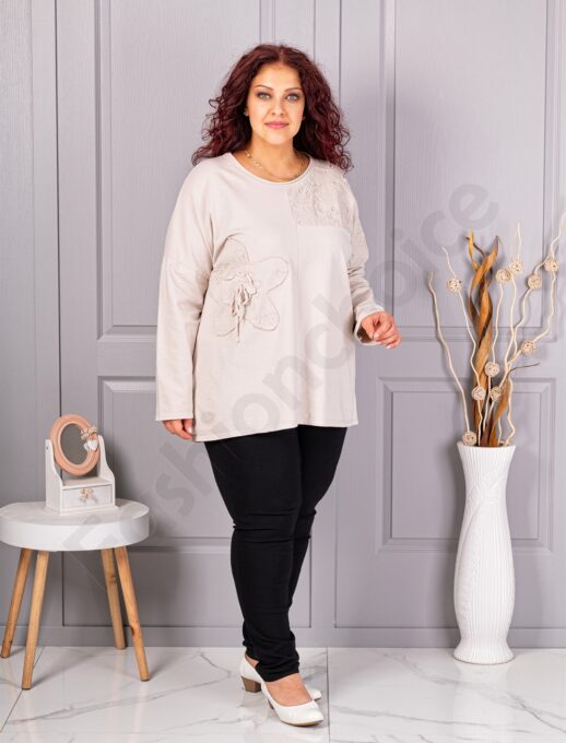 Tunica maxi de dama cu broderie si aplicatie in relief-capucino cod 9951-6