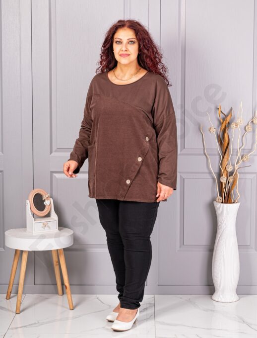 Tunica maxi sport-elegant cu partea din fata din catifea reiata-ciocolata cod 99989-5