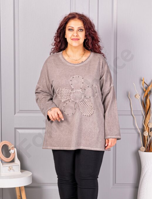 Tunica maxi de dama cu aplicatie floare-moca cod 1150-5