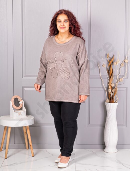 Tunica maxi de dama cu aplicatie floare-moca cod 1150-5