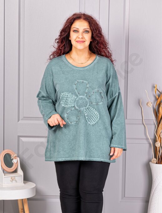 Tunica maxi de dama cu aplicatie floare-menta cod 1150-2