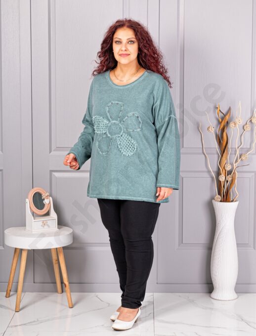 Tunica maxi de dama cu aplicatie floare-menta cod 1150-2