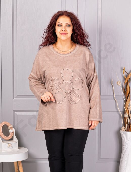 Tunica maxi de dama cu aplicatie floare-cacao cod 1150-6