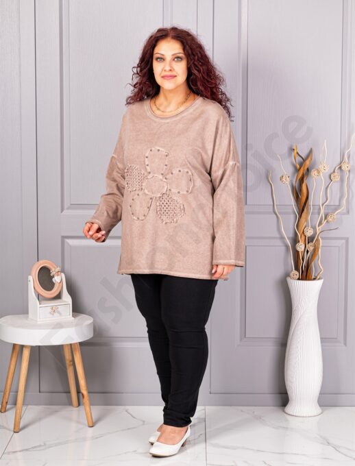 Tunica maxi de dama cu aplicatie floare-cacao cod 1150-6