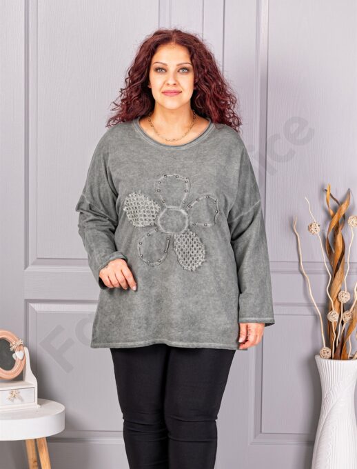 Tunica maxi de dama cu aplicatie floare-kaki cod 1150-1