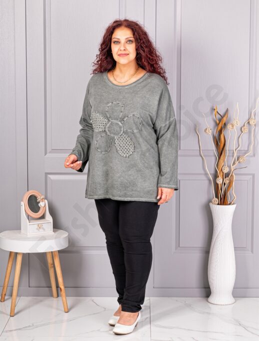 Tunica maxi de dama cu aplicatie floare-kaki cod 1150-1