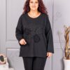 Tunica maxi de dama cu aplicatie floare-negru cod 1150