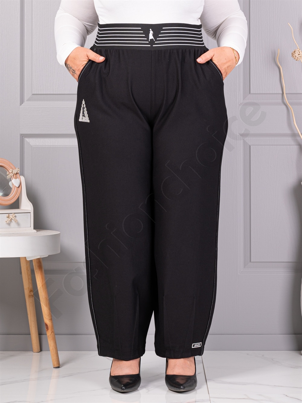 Pantalon maxi de dama cu elastic in talie si dunga discreta cod 73321