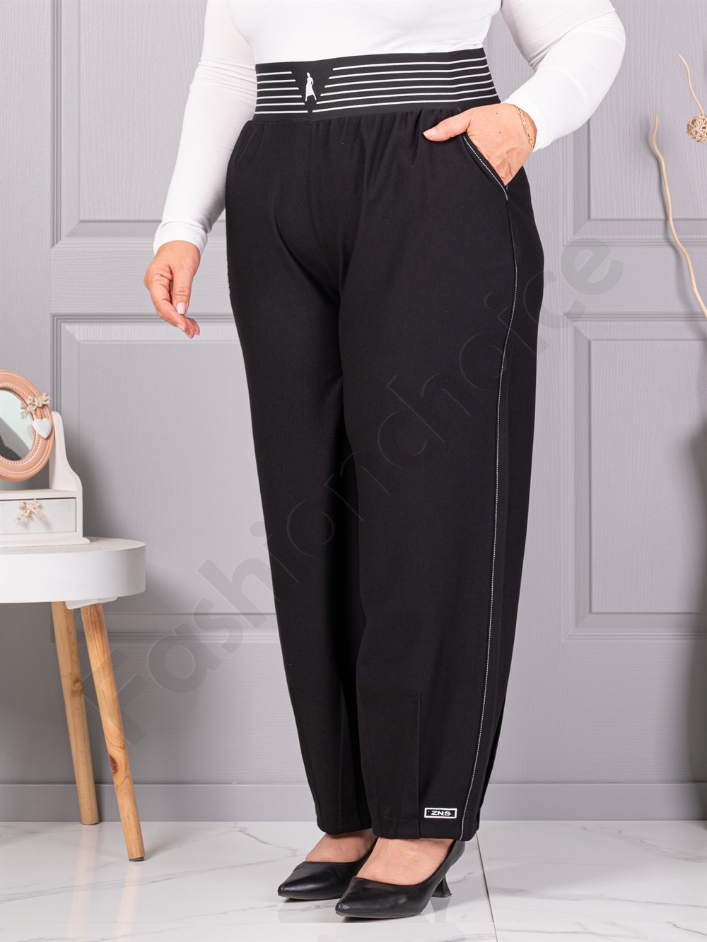 Pantalon maxi de dama cu elastic in talie si dunga discreta cod 73321