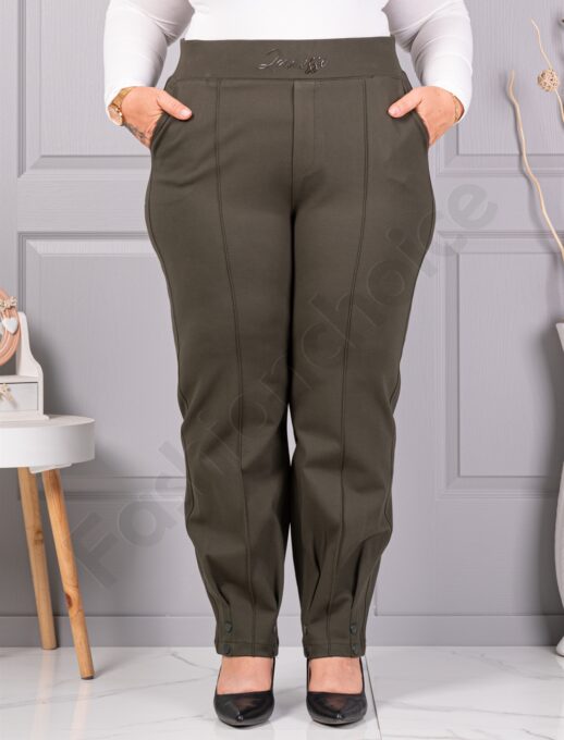 Pantalon maxi de dama cu elastic in talie si dunga exterioara-kaki cod 73205