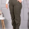 Pantalon maxi de dama cu elastic in talie si dunga exterioara-kaki cod 73205