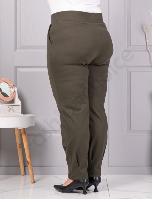 Pantalon maxi de dama cu elastic in talie si dunga exterioara-kaki cod 73205