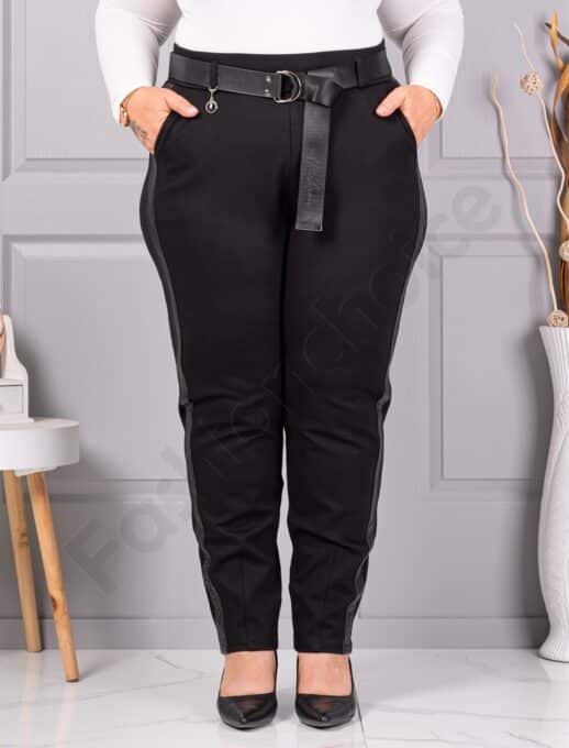 Pantalon maxi elegant cu curea si banda din piele in parti cod 73220