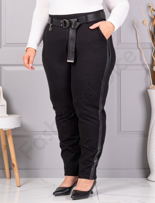 Pantalon maxi elegant cu curea si banda din piele in parti cod 73220