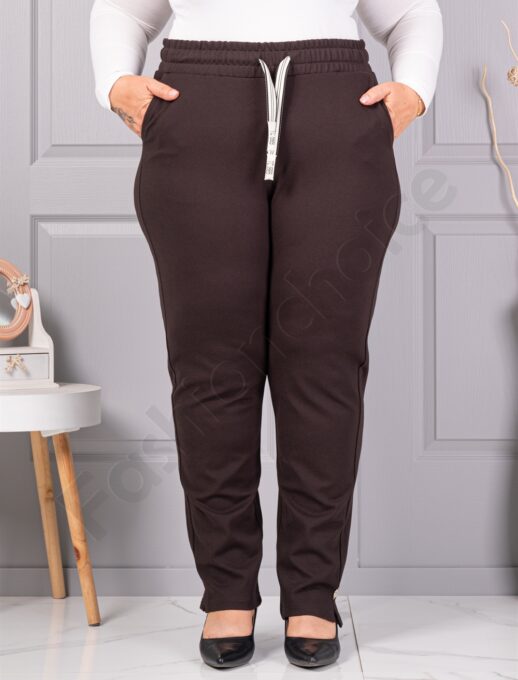 Pantalon maxi modern cu fante mici si accesoriu-maro cod 3002-1