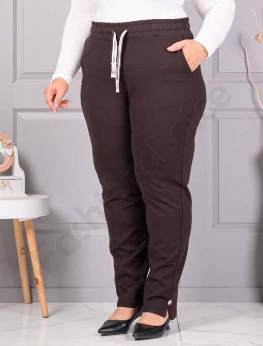Pantalon maxi modern cu fante mici si accesoriu-maro cod 3002-1