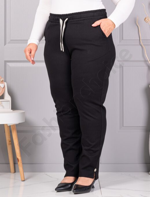 Pantalon maxi modern cu fante mici si accesoriu-negru cod 3002
