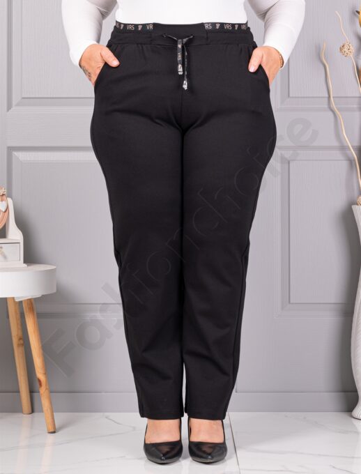 Pantalon maxi modern cu talie elastica si inscriptie-negru cod 3001