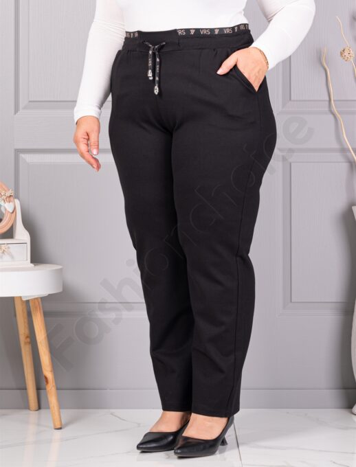Pantalon maxi modern cu talie elastica si inscriptie-negru cod 3001
