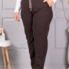 Pantalon maxi modern cu talie elastica si inscriptie-maro cod 3001-1