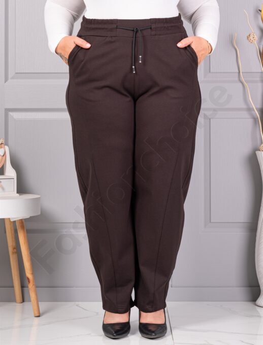Pantalon maxi clasici de dama cu talie elastica-maro cod 3004-1