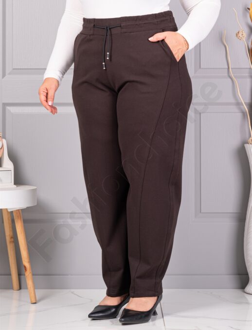 Pantalon maxi clasici de dama cu talie elastica-maro cod 3004-1