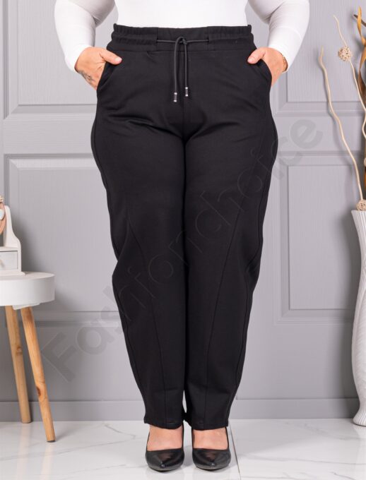Pantalon maxi clasici de dama cu talie elastica-negru cod 3004