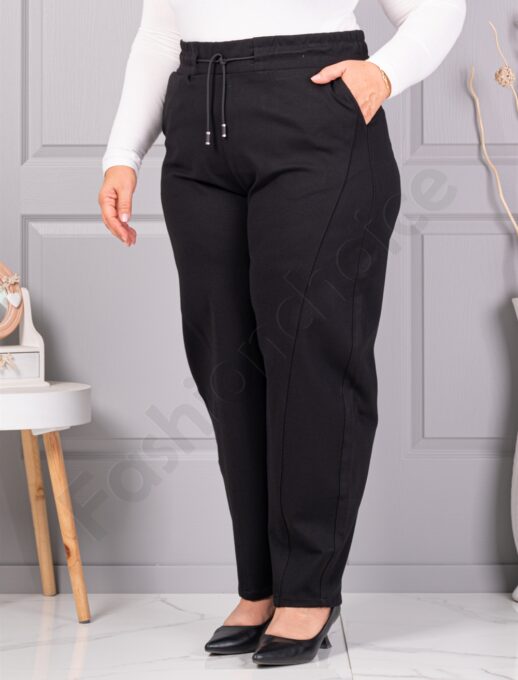 Pantalon maxi clasici de dama cu talie elastica-negru cod 3004