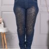 Blugi maxi din denim elastic cu print animal-albastru cod 5317-1
