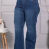 Blugi evazati maxi de dama din denim elastic cu curea cod 5303