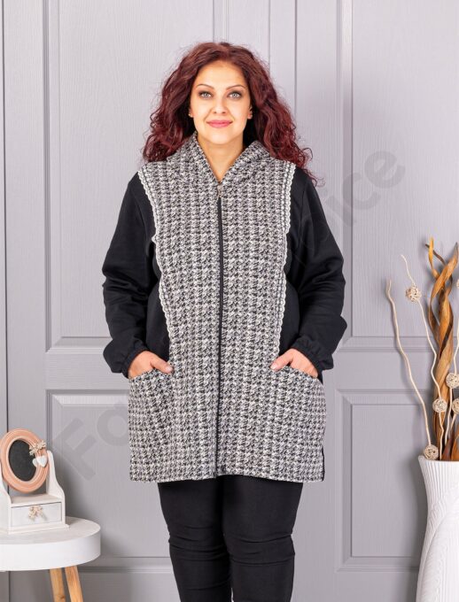 Jacheta maxi din material gros cu platca cu imprimeu pepit cod 22043