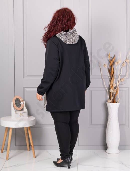 Jacheta maxi din material gros cu platca cu imprimeu pepit cod 22043