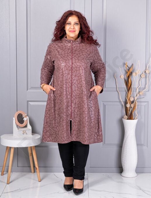 Trenci maxi de dama din material lucios cu figuri abstracte cod 1454-4