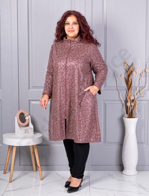Trenci maxi de dama din material lucios cu figuri abstracte cod 1454-4