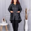 Trenci maxi din piele cu buzunare moderne-negru cod 2966