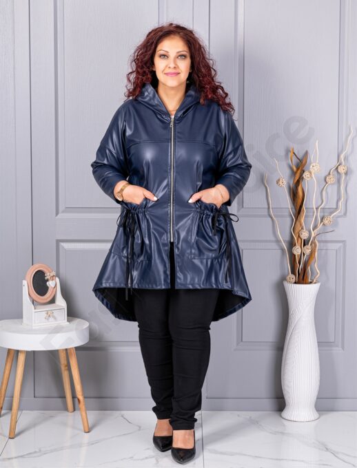 Trenci maxi din piele cu buzunare moderne-albastru inchis cod 2966-1