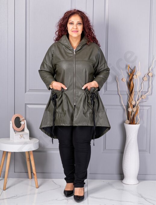 Trenci maxi din piele cu buzunare moderne-kaki cod 2966-3