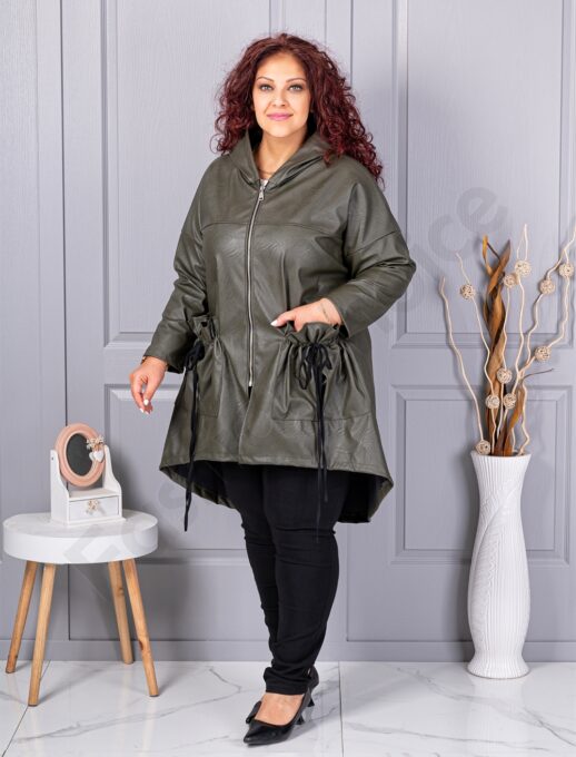 Trenci maxi din piele cu buzunare moderne-kaki cod 2966-3