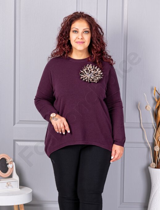 Tunica maxi din tricotaj finut cu brosa 3D-burgundy cod 2209-2
